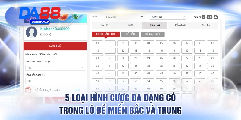 5 loại hình cược đa dạng có trong lô đề miền Bắc và Trung