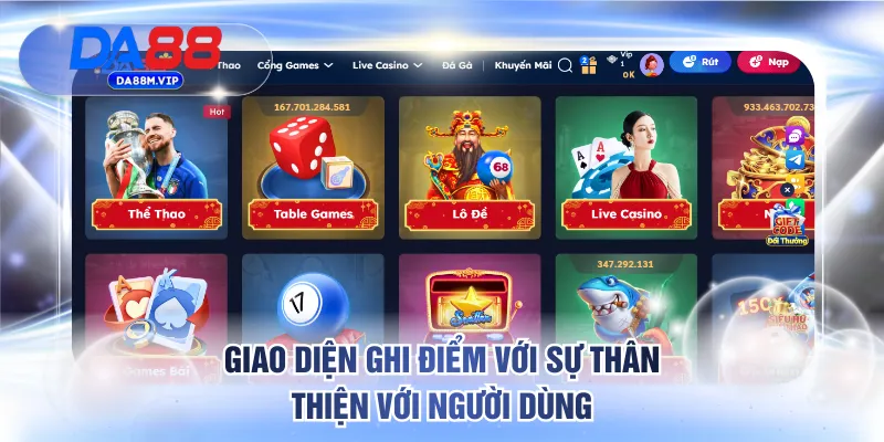 Giao diện ghi điểm với sự thân thiện với người dùng